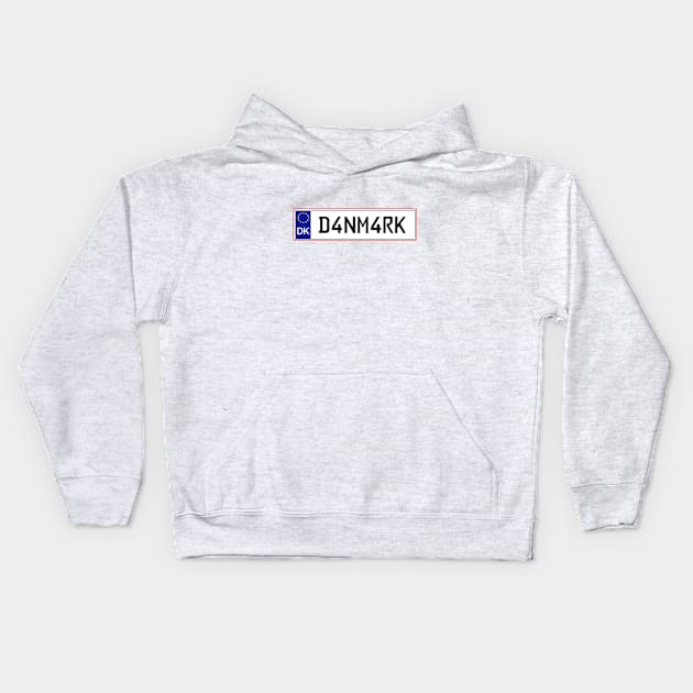 Denmark car license plate Kids Hoodie by Travellers